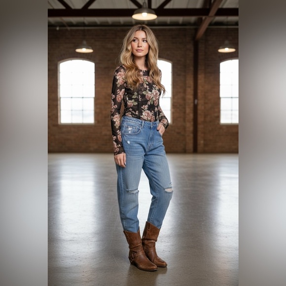 NWT Listicle Mesh Floral Long Sleeve Blouse Top Shirt - Picture 10 of 11